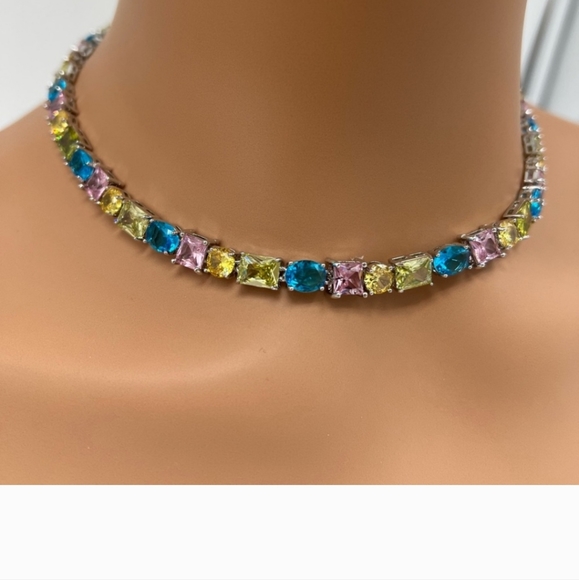 Multi Color Zircon silver Short Necklace - Picture 1 of 2